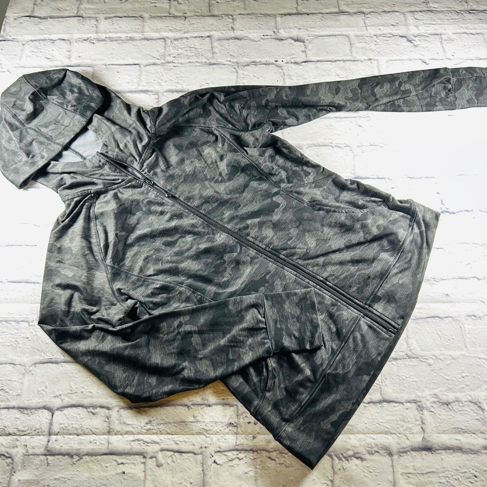 RBX Womens Grey Camo Full Zip Hoodie Activewear Jacket Size M Hiking